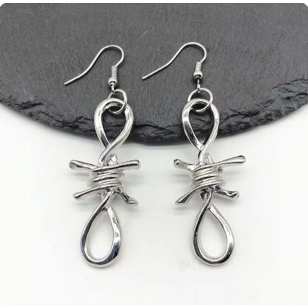 Silver Barbed Wire Earrings Halloween Gothic Scary Evil